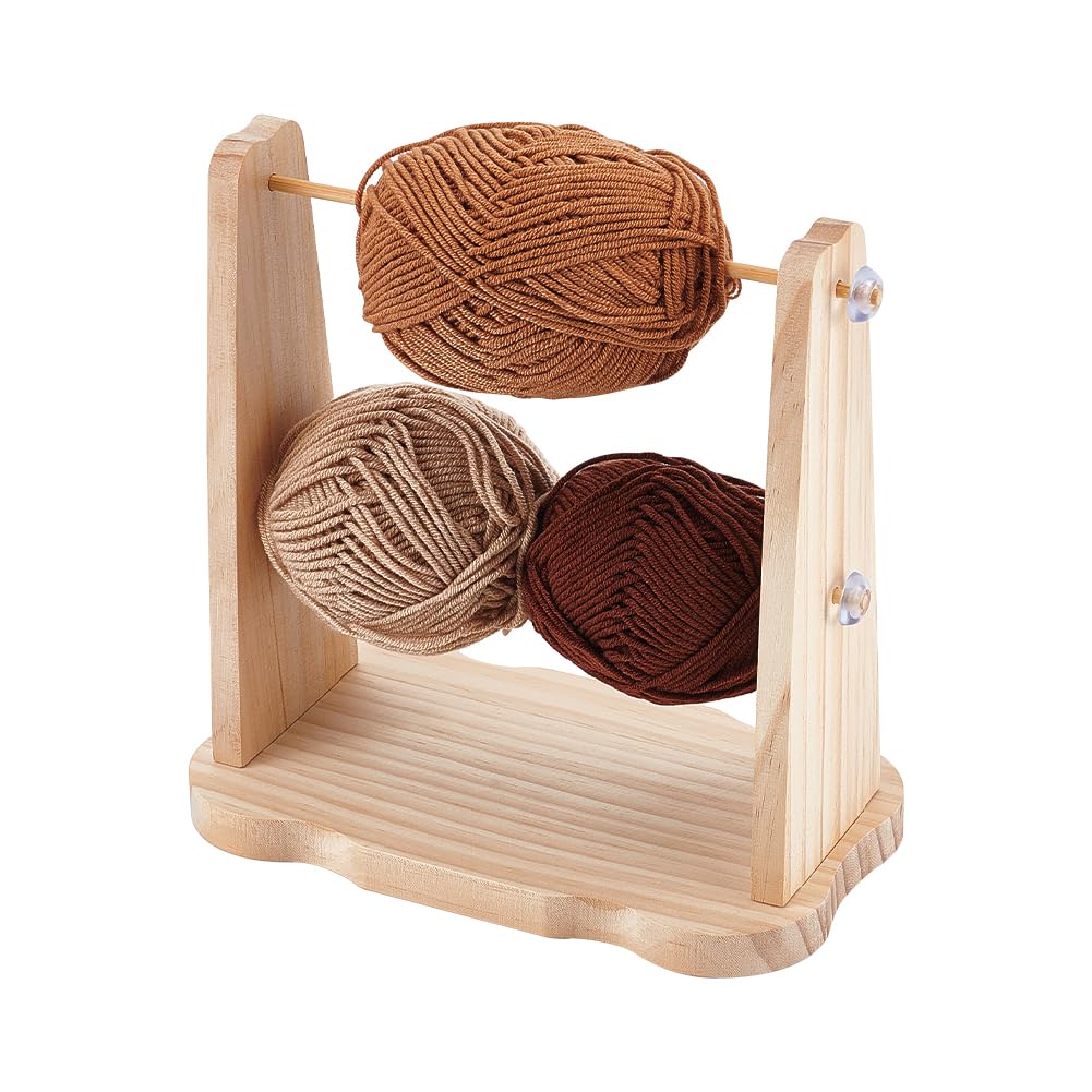 PH PandaHall Wooden Yarn Holder Double Revolving Knitting Wool Holder Yarn Spinner Wool Ball Holder Crocheting Spool Thread Storage Rack for Crochet Ribbon Mesh Thread Sewing Craft