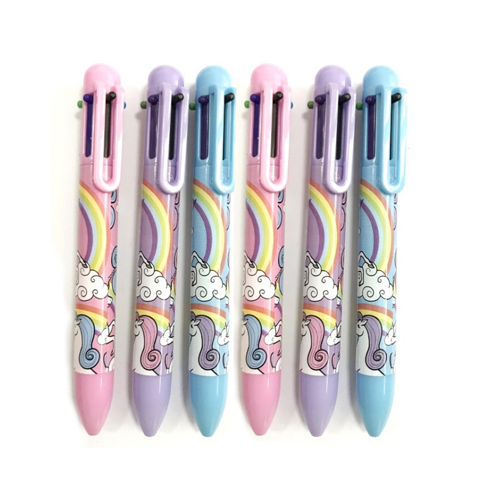 6 x Unicorn Pens. 6 Colours Per Pen (Biro) Ideal Low Cost Unicorn Themed Party Bag Filler / Class Gift