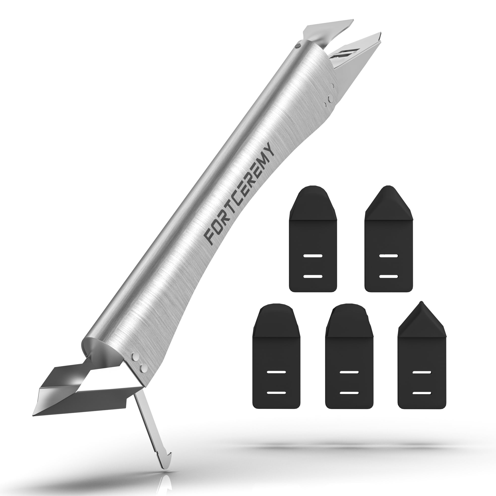 FortCeremy Silicone Caulking Tools Kit, Sealant Finishing Tool with Stainless Steelhead, Grout Scraper with 5 Silicone Heads, Smoothing Silicones Sealant Remover Tool for Bathroom/Kitchen