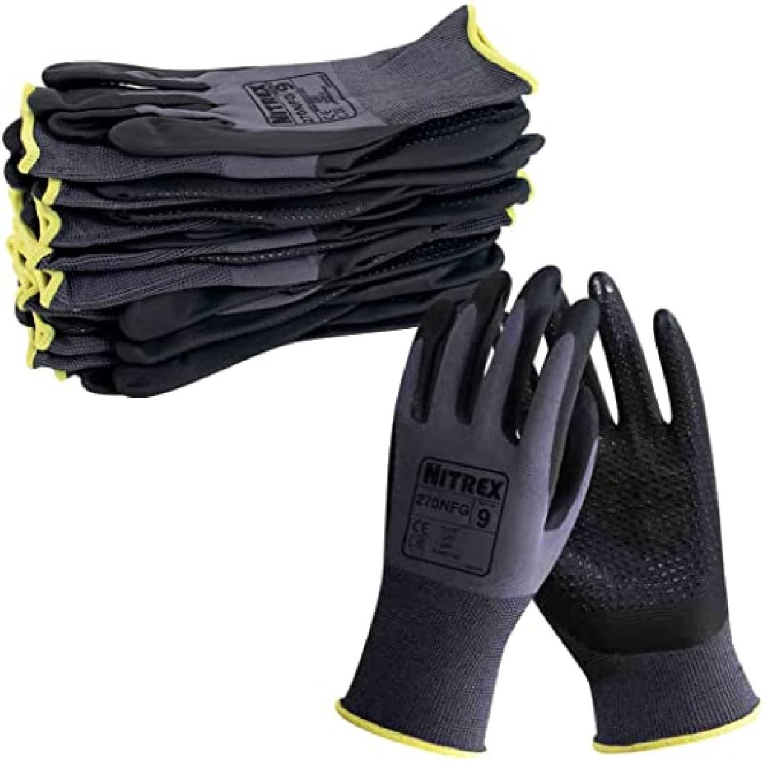Nitrex 270NFG Work Gloves - General Handling Safety Gloves, Abrasion Resistant with Sandy / Foam Palm Coating, Enhanced Grip, Mechanical and Industrial Protection - 10 Pairs - Size 10