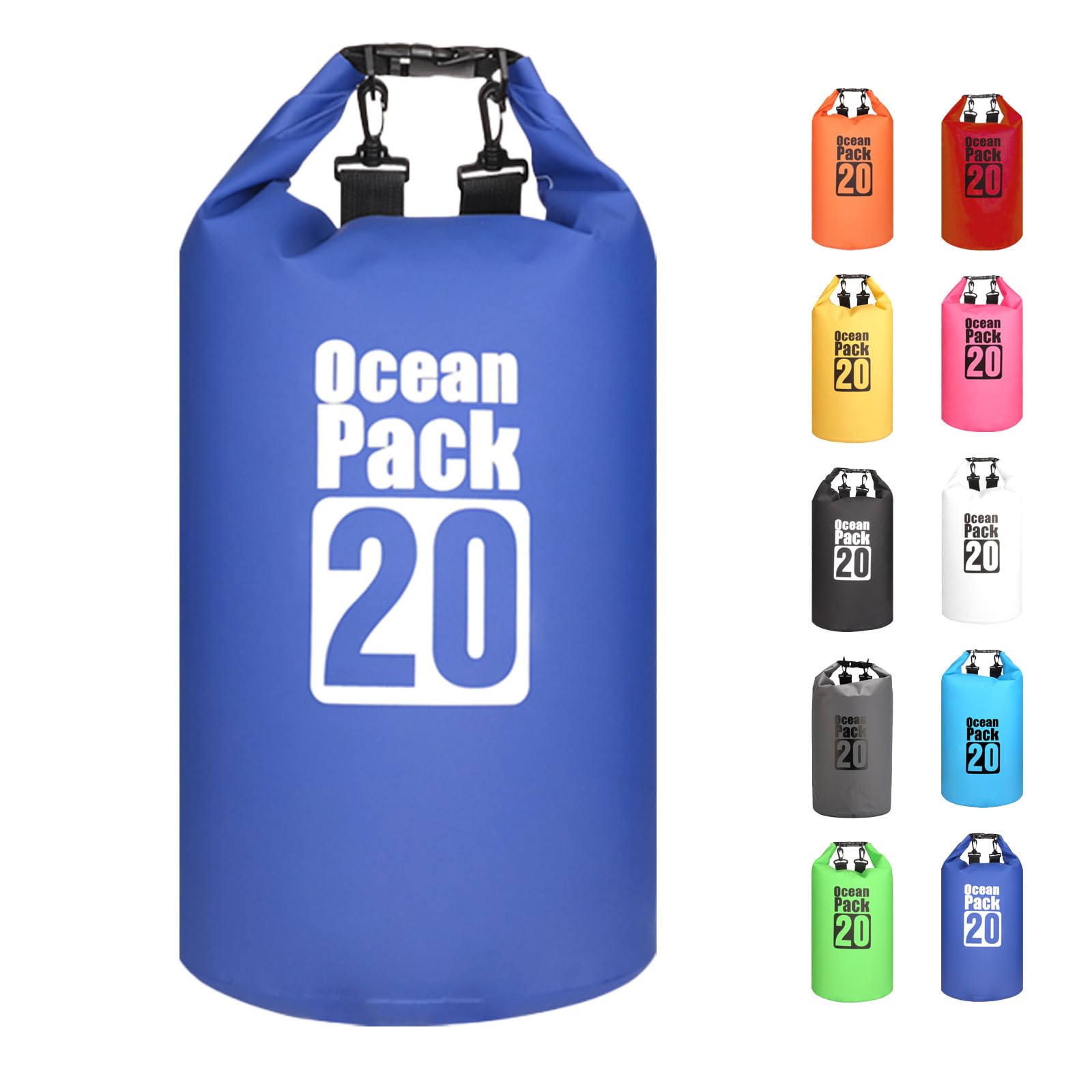 MORAINJAY 20L Blue Dry Bag,Waterproof Bag with Double Adjustable Shoulder Strap,Large Capacity Dry Sack 2L 5L 10L 15L 20L 30L for Outdoor Camping,Rafting,Swimming,Boating,Surfing