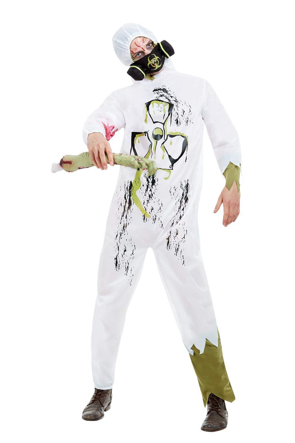 Smiffys Biohazard Suit, White with Hooded Jumpsuit & Mask, Halloween Adult Fancy Dress, Halloween Dress Up Costumes