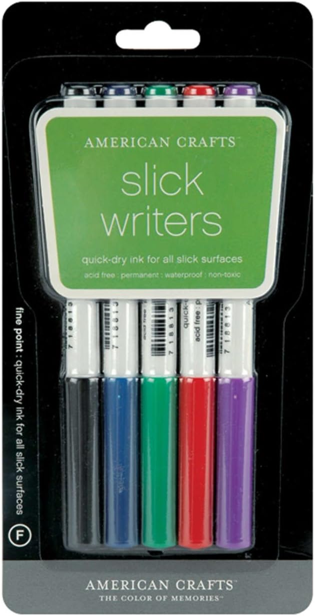 American Crafts Slick Writer Marker Pens 5/PkgFine PointBlack/Blue