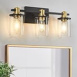 3 Light Bathroom Vanity Light, Black and Gold