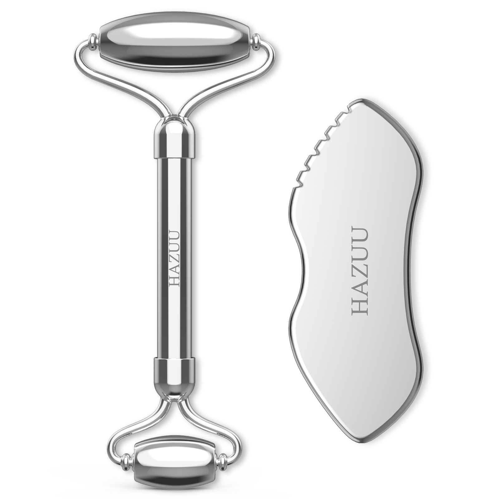 HAZUU Stainless Steel Gua Sha & Face Rollers - Metal Roller for Eyes & Neck, Anti-Aging Facial Massage Tools, Gua Sha Facial Tool Kit(JGS-1)