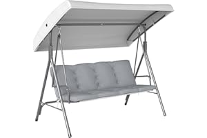 Outsunny 3-Seat Patio Swing Chair, Outdoor Porch Swing Glider with Adjustable Canopy, Removable Cushion, Steel Frame, Breatha