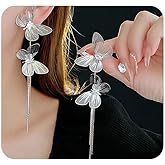 Gold Plated Butterfly Dangle Earrings Long Tassel Rhinestone Statement Drop Earring for Women Big Layered Metal Earring Anniversary Party Jewelry