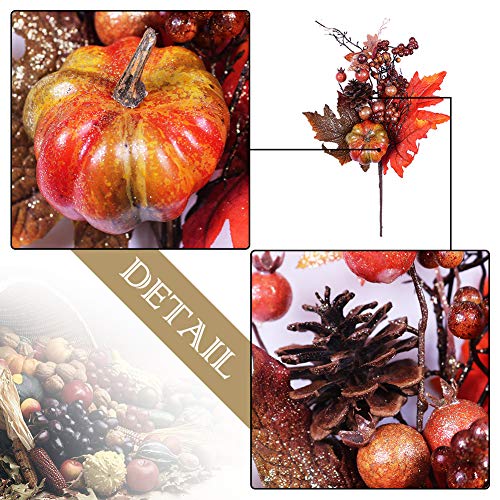 Valery Madelyn 4 Packs Fall Picks with Artificial Pumpkins, Berries and Maple Leaves, Floral Picks for Fall Decor, Thanksgiving Fall Decorations, Autumn Decor, Crafting and Displaying