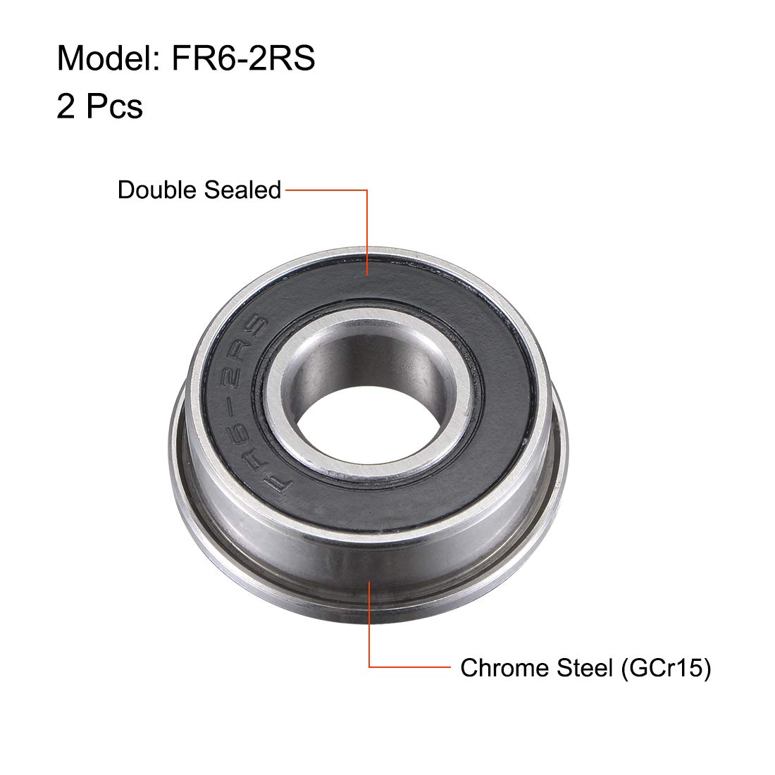 sourcing map FR6-2RS Flanged Ball Bearing 3/8"x 7/8"x 9/32" Sealed Chrome Steel Miniature Ball Bearings 2pcs - Image 3