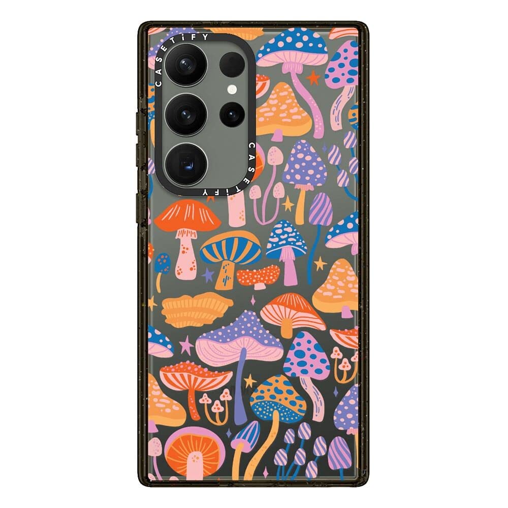 CASETiFY Impact Galaxy S23 Ultra Case [4X Military Grade Drop Tested / 8.2ft Drop Protection] - Magic Mushrooms - Clear Black Image