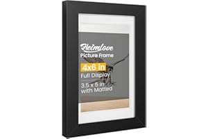 Heimlove 4x6 Picture Frame, Black Photo Frame with HD Plexiglass, Display Pictures 3.5x5 with Mat or 4x6 Without Mat, Picture Frames Collage for Tabletop or Wall Mounted