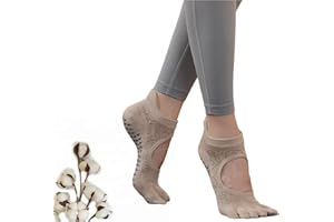 CHUNFO Grip Socks Womens Pilates Yoga Barre Non Slip Stripes Cotton Ankle Anti-Skid Sock Size 5-10