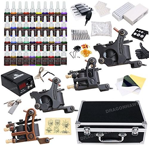 Professional Complete Tattoo Kit 4 Top Machine Gun 40 Color Ink 50 Needles Power Supply