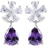 RIZILIA Dangle Drop Pierced Earrings with Pear Cut CZ [5 Colors available] in White Gold Plated, Simple Modern Elegant