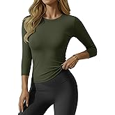 Neer Women's Workout Tops 3/4 Sleeve Compression Shirt Athletic Gym T-Shirt Yoga Running Fitted Crew Neck Basic Tee