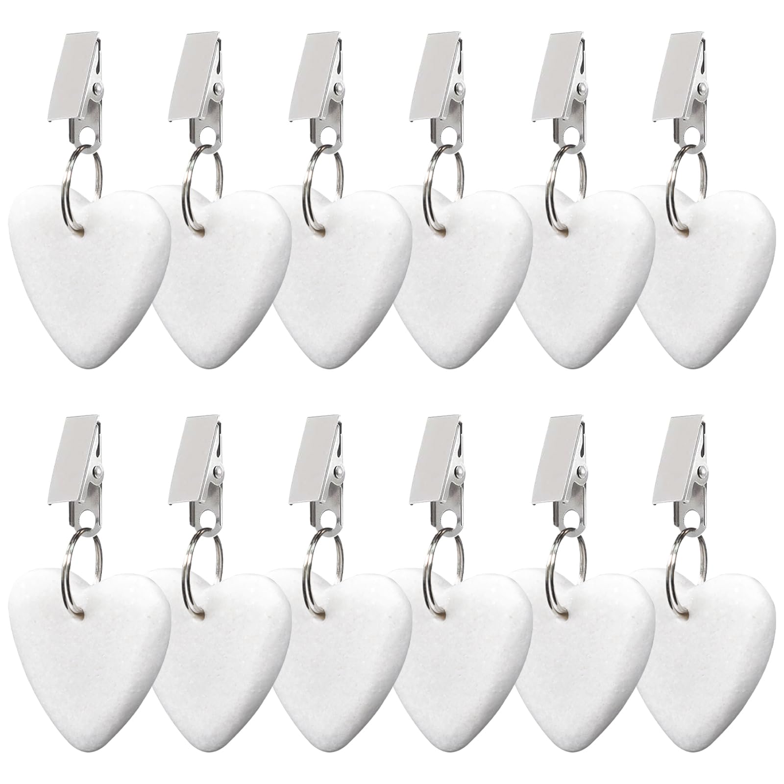 Naapesi 12PCS Tablecloth Weights Hangers Set, Table Cover Weight Table Weights Heart Shape Tablecloth Pendant with Metal Clip Table Cloth Weights for Picnic Family Party Outdoor Garden (White)