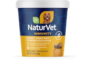 NaturVet VitaPet Adult Daily Vitamins Plus Breath Aid for Adult Dogs, 60 ct Soft Chews , Made in USA