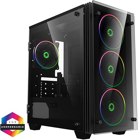 GameMax Stratos Mini ARGB Micro-ATX PC Gaming Case MATX, 3 Pin Aura Sync, 4 Ventiladores