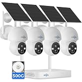 Hiseeu Solar Camera Wireless Outdoor, Home Security Camera System,500GB HDD | 2.4G &amp; 5G WiFi, Solar-Powered, 4MP, 4 Cam-Kit, Color Night Vision, 360&deg; View, Pan &amp; Tilt, Local Recording, No Subscription