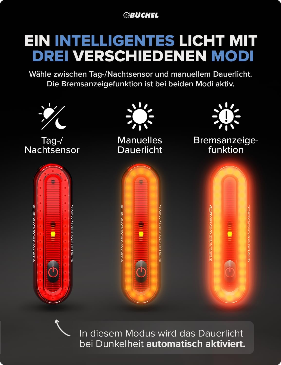 Büchel Fahrrad Rücklicht LED I Aufladbar I StVZO zugelassen I Rücklicht Fahrrad, Rücklicht Ebike, Fahrradlicht hinten, Fahrrad rücklicht led 5
