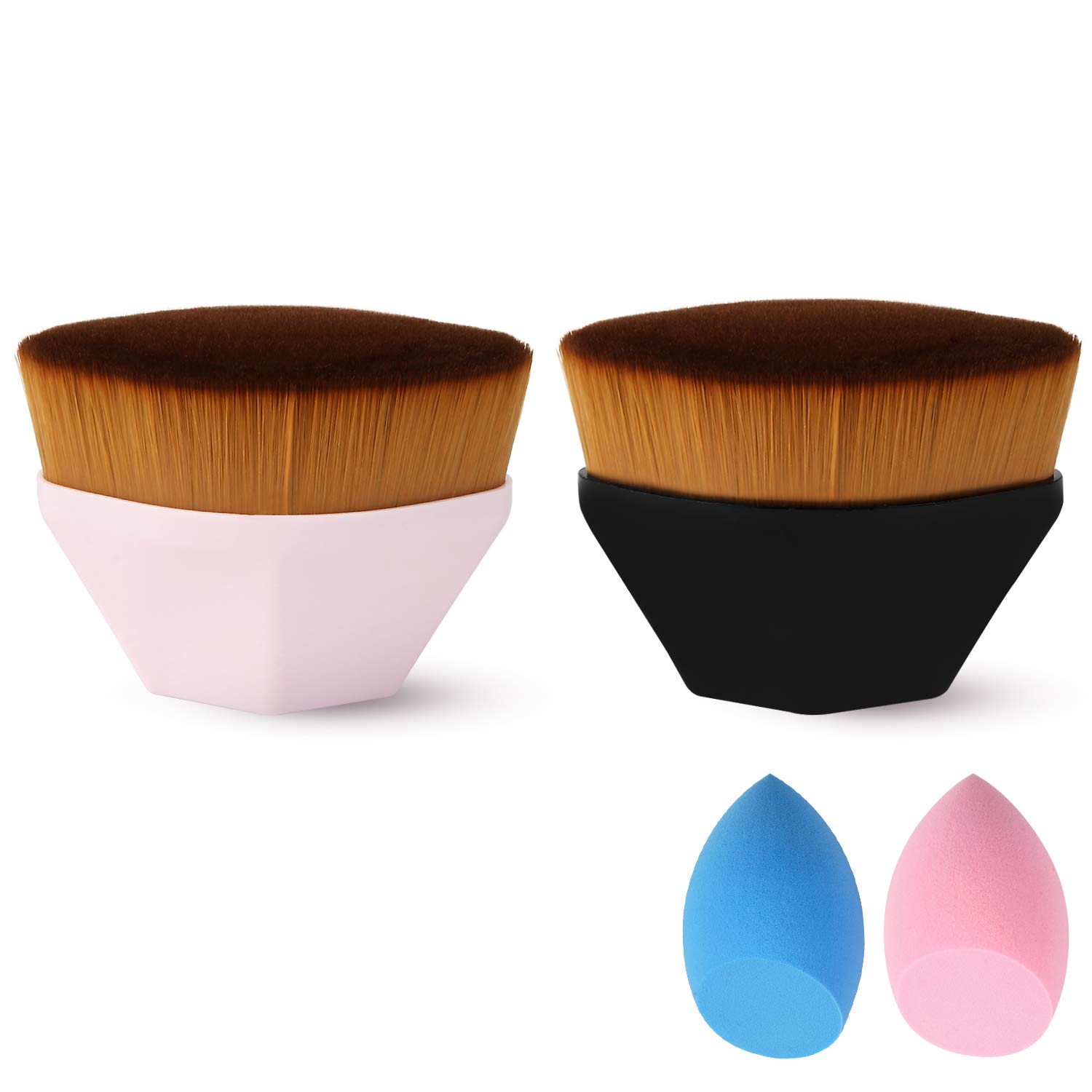 2 Pack Foundation Brush, Makeup Brush, Suitable for Mixed Liquid, Cream or Flawless Powder Cosmetics with 2 Pack Makeup Sponges