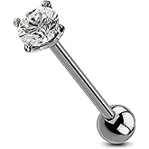 OUFER 14G Tongue Rings - Shiny Clear CZ Barbells, G23 Solid Titanium Piercing Jewelry, Nickel-free for Women Men