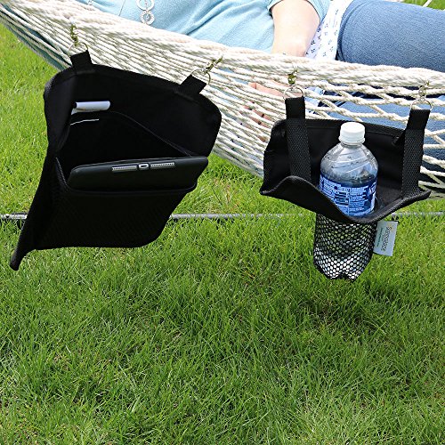Sunnydaze Hanging Drink Holder and Tablet Device Holder, Outdoor Rope Hammock Accessory
