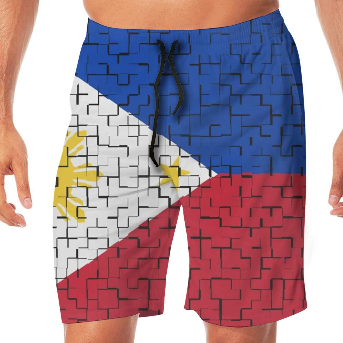 GREATN Philippine Flag Puzzle Swim Trunks for Men Printed Swimwear