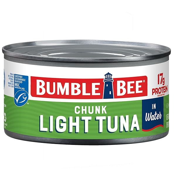 BUMBLE BEE CHUNK LIGHT TUNA IN WATER, 12 OZ CAN – WILD CAUGHT SKIPJACK TUNA – 17G PROTEIN PER SERVING – MSC CERTIFIED SUSTAINABLE SEAFOOD, NON-GMO, GLUTEN FREE, KOSHER