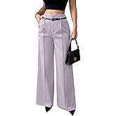 LETSVDO Women's Straight Leg Dress Pants High Waisted Belted Pleated Wide Leg Slacks Trousers(for Work,Business,Office)