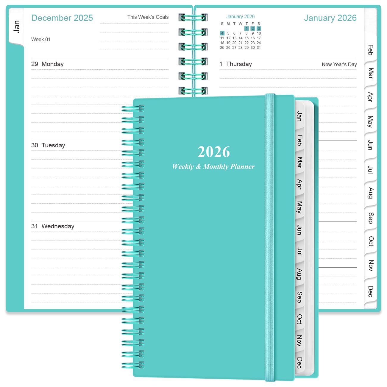 Photo 1 of 2026 Pocket Planner/Calendar - 2026 Planner from January 2026 - December 2026, Planner 2026 with 12 Tabs, Twin-Wire Binding, Inner Pocket, 3.75" x 6.75, Teal