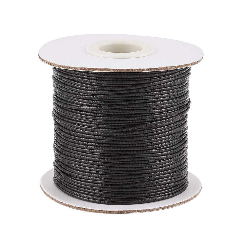 Pandahall 92 Yards Waxed Polyester Cord String 1mm DIY Jewelry Craft Macrame Making Beading Thread Rope with Spool (Black)