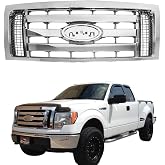 Bewild Front Bumper Grille Assembly Compatible with 2009-2014 Ford F-150 F150 XLT, Silver Chrome Housing and Insert Grille Assembly Guards Replacement for 9L3Z8200D FO1200511