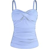 Ocean Blues Women's Strapless Bandeau Swimsuit Top Ruched Tummy Control Tankini Top Only