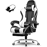 GTPLAYER Gaming Chair, Computer Chair with Footrest and Lumbar Support, Height Adjustable Game Chair with 360°-Swivel Seat and Headrest and for Office or Gaming (White)