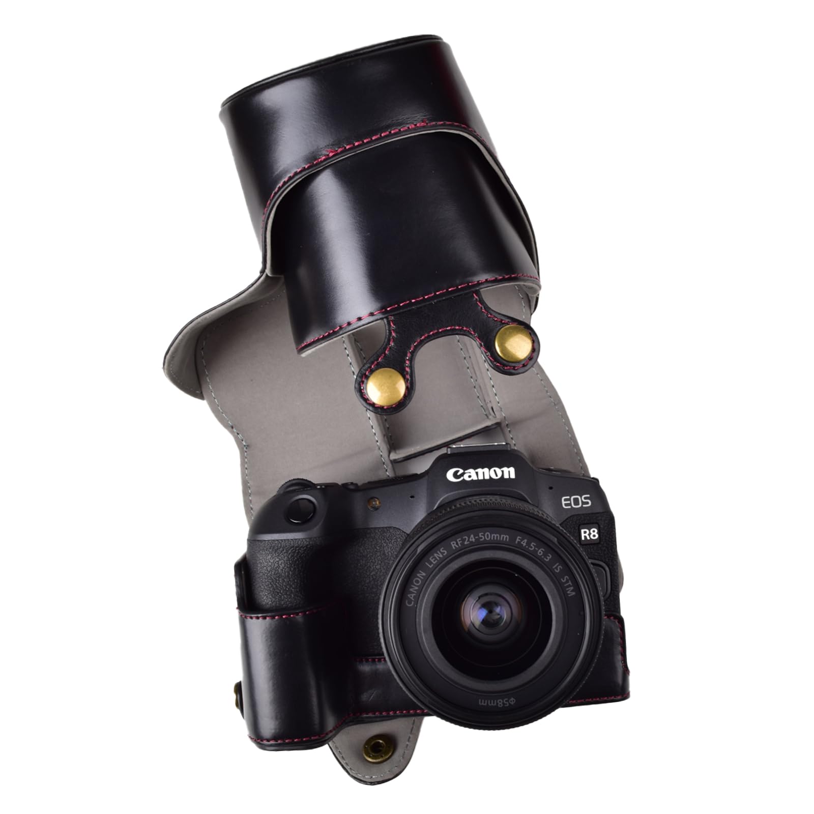 Rieibi EOS R8 Case - Vintage PU Leather Camera Case for Canon EOSR8 Digital Camera - Protective Grip Case for Canon EOS R8 - Black