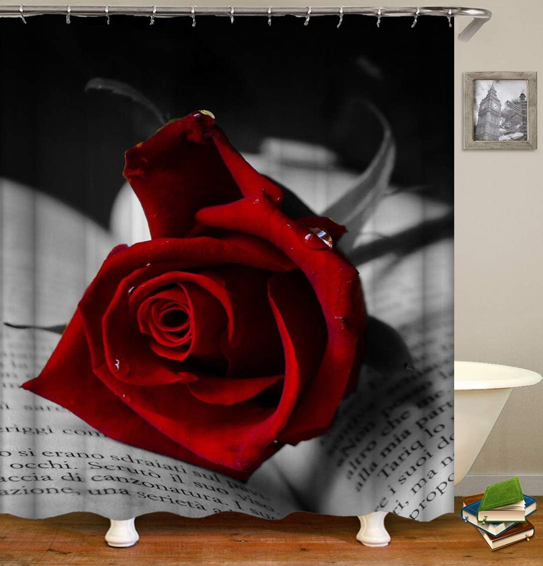 Ajhgfjgdhkmdg Black Gray Background Black Letters Beautiful Red Rose Water Drops Hd Easy To Clear Shower Curtain Amazon Co Uk Kitchen Home