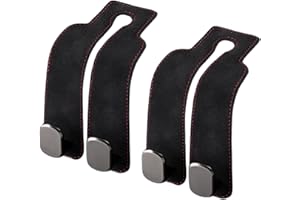 UULANFA Back Seat Car Hooks 2-Pack - Premium Leather & Aluminum Dual Hook Organizer for Purse, Groceries, Foldable Auto Acces