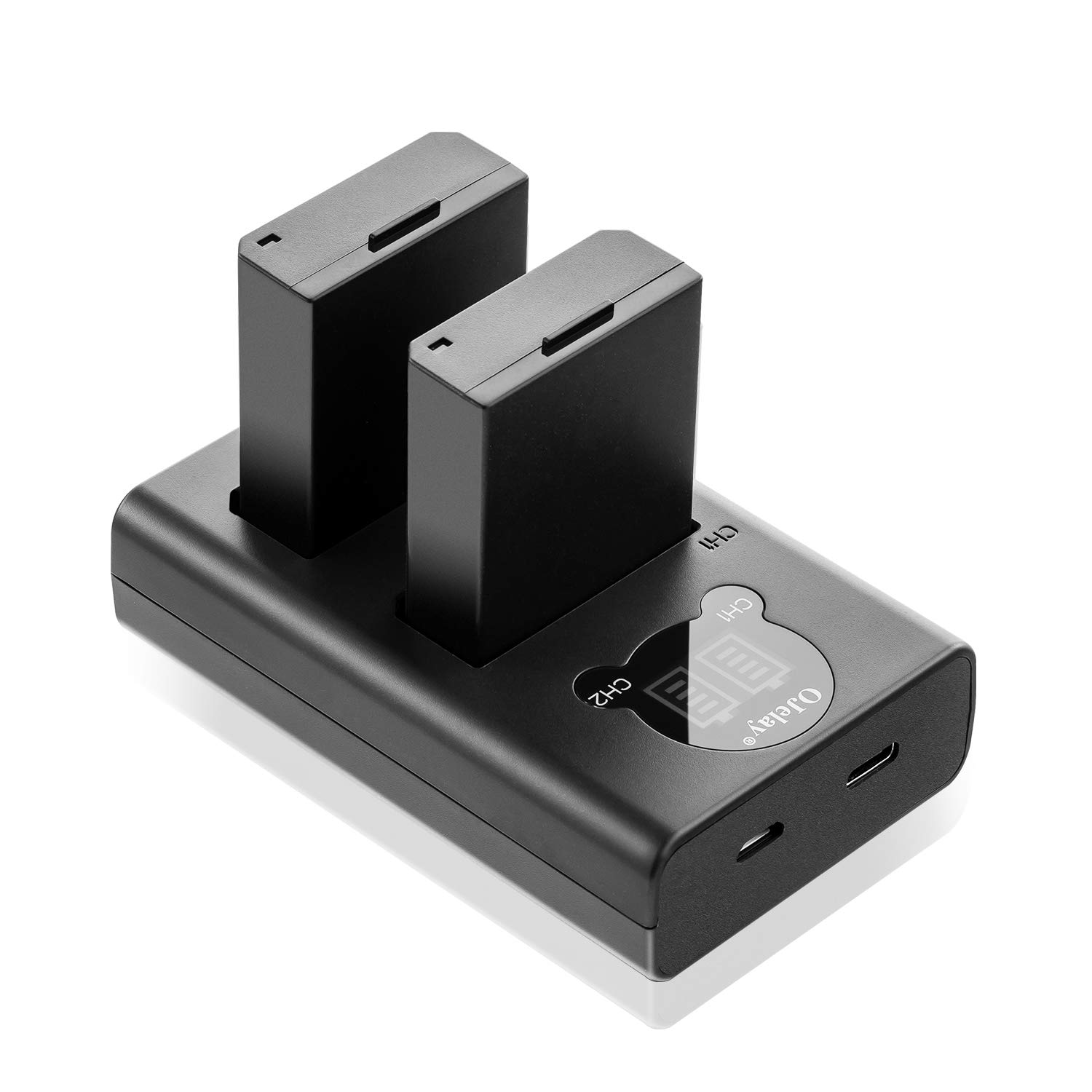 OJelay 2 Packs LP-E10 Battery 1020mAh with Dual Battery Smart LED Display Charger, Compatible with Canon EOS 1100D,1200D,1300D,Kiss X50,X70,Rebel T3,T5,T6, 8.4V Output, Black