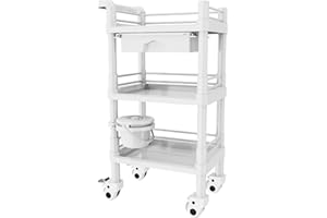RAYOCON Medical-Mobile-Trolley-Rolling-Cart-with-Drawer & Trash Bin 3 Tier Esthetician Utility Cart with Wheels Beauty Salon Cart for Hospital Dental Clinic Lab 14.5" D x 21.6" W x 38.5" H