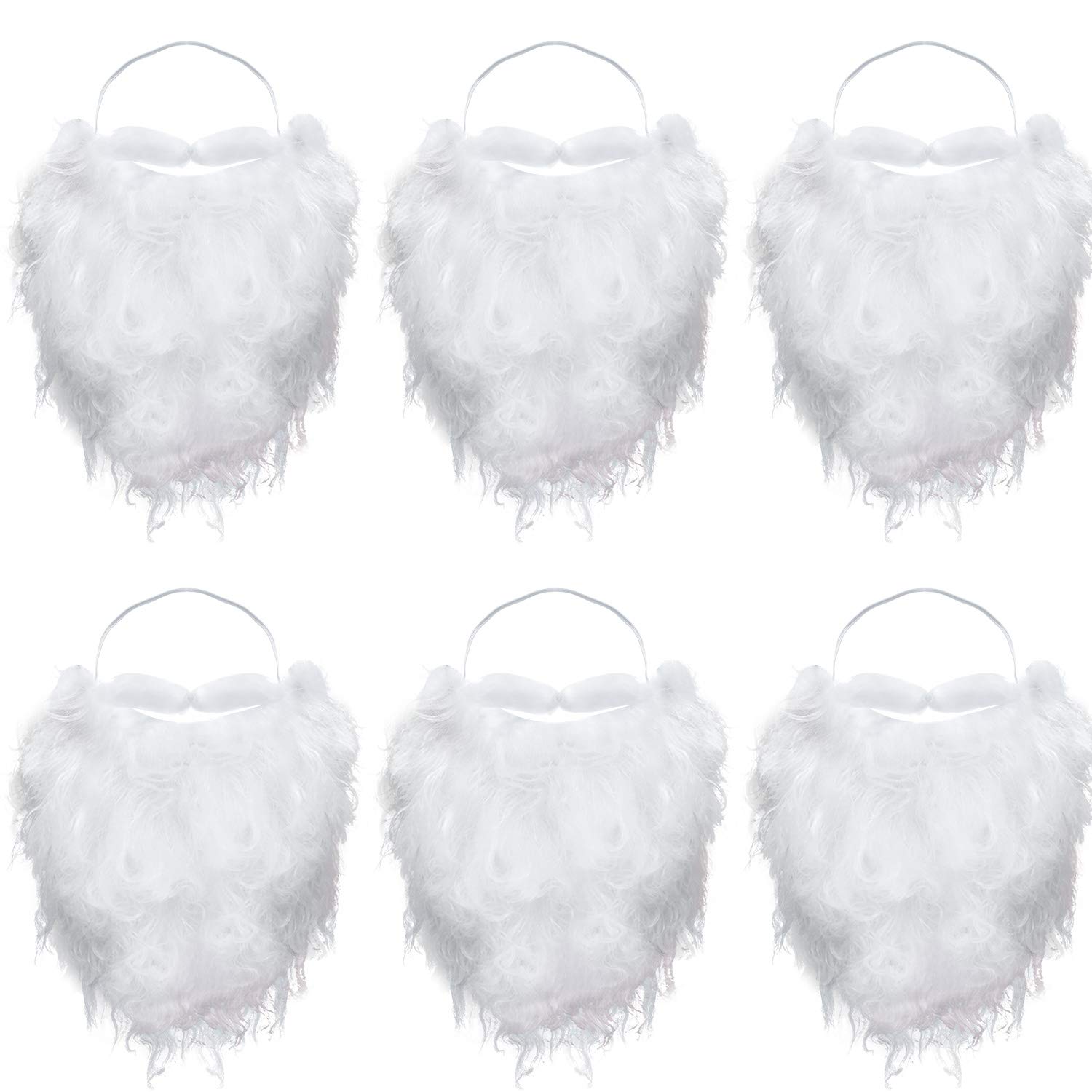 Boao 6 Pieces Funny Santa Beard White Fake Beard Christmas Santa Claus Beard Costume for Teens Adults Disguise Santa Claus on Christmas Party Accessories
