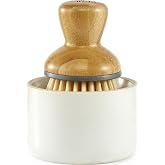 Full Circle Bubbly Palm Brush &amp; Ceramic Soap Dispenser, White | Family-safe, formaldehyde-free brush scrubs dishes, nonstick pans &amp; cast iron with ease.