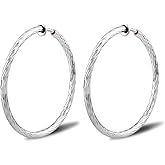 Clip On Hoop Earrings For Women No Piercing Earrrings Spring Hoops for Non-Pierced Ears Grey Tone 4CM/1.57" 5CM/1.96" 6CM/2.36"