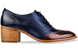 FOWT Women's Perforated Lace-Up Oxfords Almond Toe Mid Chunky Heel Brogues Casual Unisex Derby Saddle Shoes for Office Vacation Business US Size 4-16