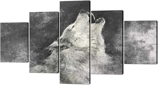 Amazon Com Modern Wolf Canvas Wall Art 5 Piece Rustic Grey Wolf Artwork For Wall Animal Posters With Wooden Frame For Living Room Bedroom Decor 60 W X 32 H Posters Prints