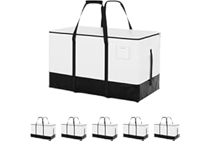 StorageWorks 6 Pack Extra Large Lidded Storage Bins, Moving Bags with Lid, Heavy Duty Storage Packing Tote for Clothes, Collapsible Moving Supplies with Reinforced Handles, White and Black