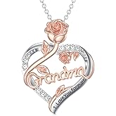 Flpruy Mother Gifts for Mom from Daughter and Son 925 Sterling Silver Rose Heart Pendnat Necklace Mother Daughter Jewelry