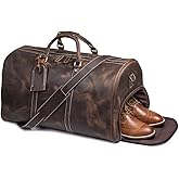 Leathfocus 24 Inch Leather Travel Weekend Luggage Bag with Ykk Zipper Mens Duffle Retro Carry on Handbag (Dark Brown)