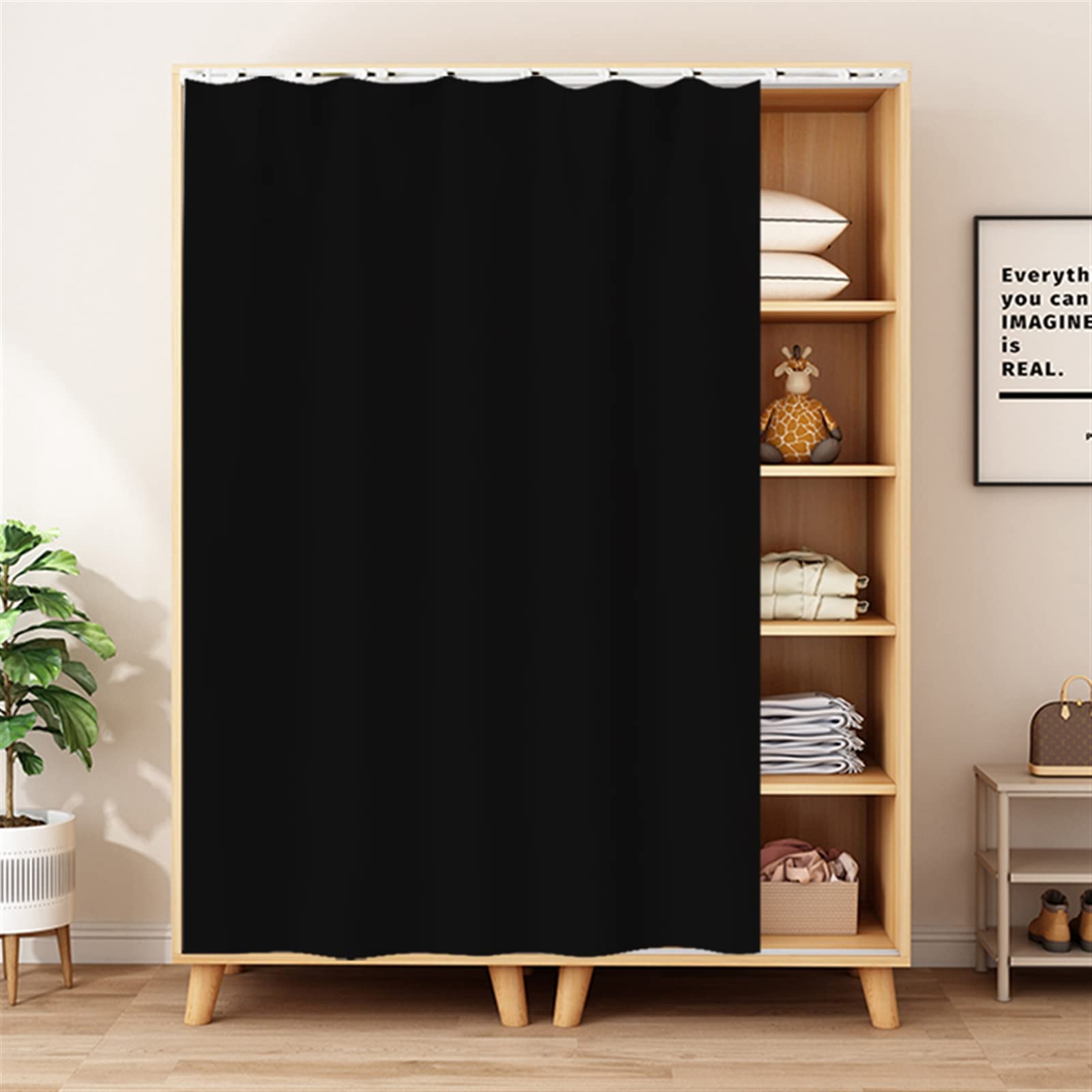 Photo 1 of SK Studio Cabinet Curtains for Shelves, Privacy Closet Curtain Dust-Proof Window Shades for Kitchen Storage Room, No Tools No Drill Black, 39" W x 71" H