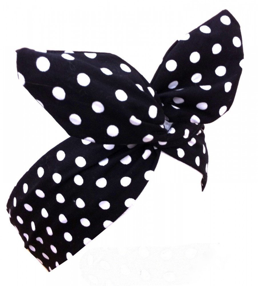 Pinup Hair Band with Wire - Polka Dot - Black/White
